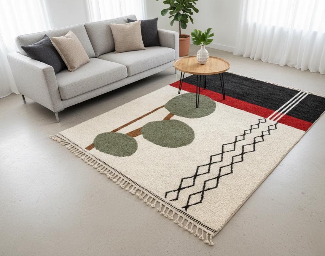 Custom Moroccan Beni Ourain Rug, Handwoven Shag Rug, Rectangular Plush Wool Berber Carpet, Scandinavian Boho Style