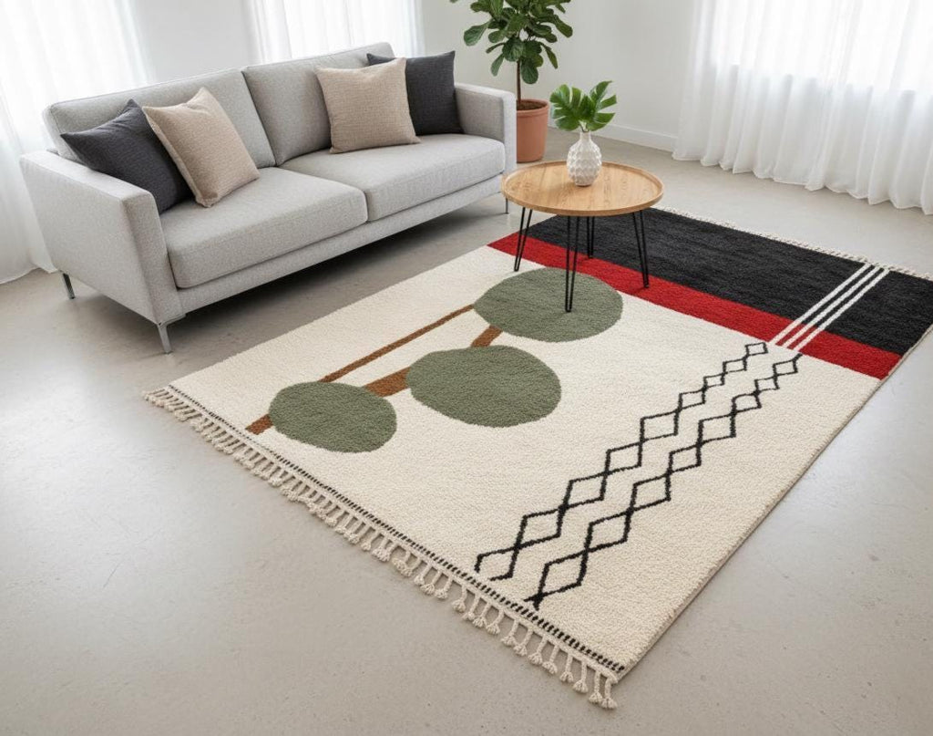 Custom Moroccan Beni Ourain Rug, Handwoven Shag Rug, Rectangular Plush Wool Berber Carpet, Scandinavian Boho Style