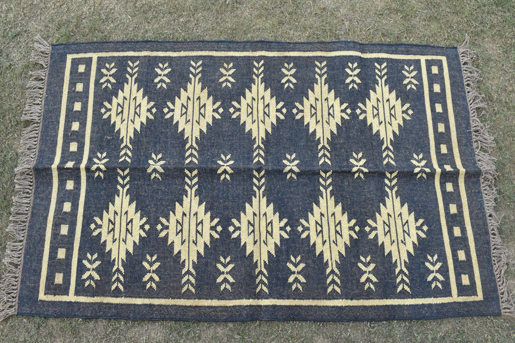 Hallway Handwoven Wool Kilim Area Rug | Tribal Diamond Medallion Pattern | Rustic Boho Flatweave Rug | Home Decor | Home Decor Carpet