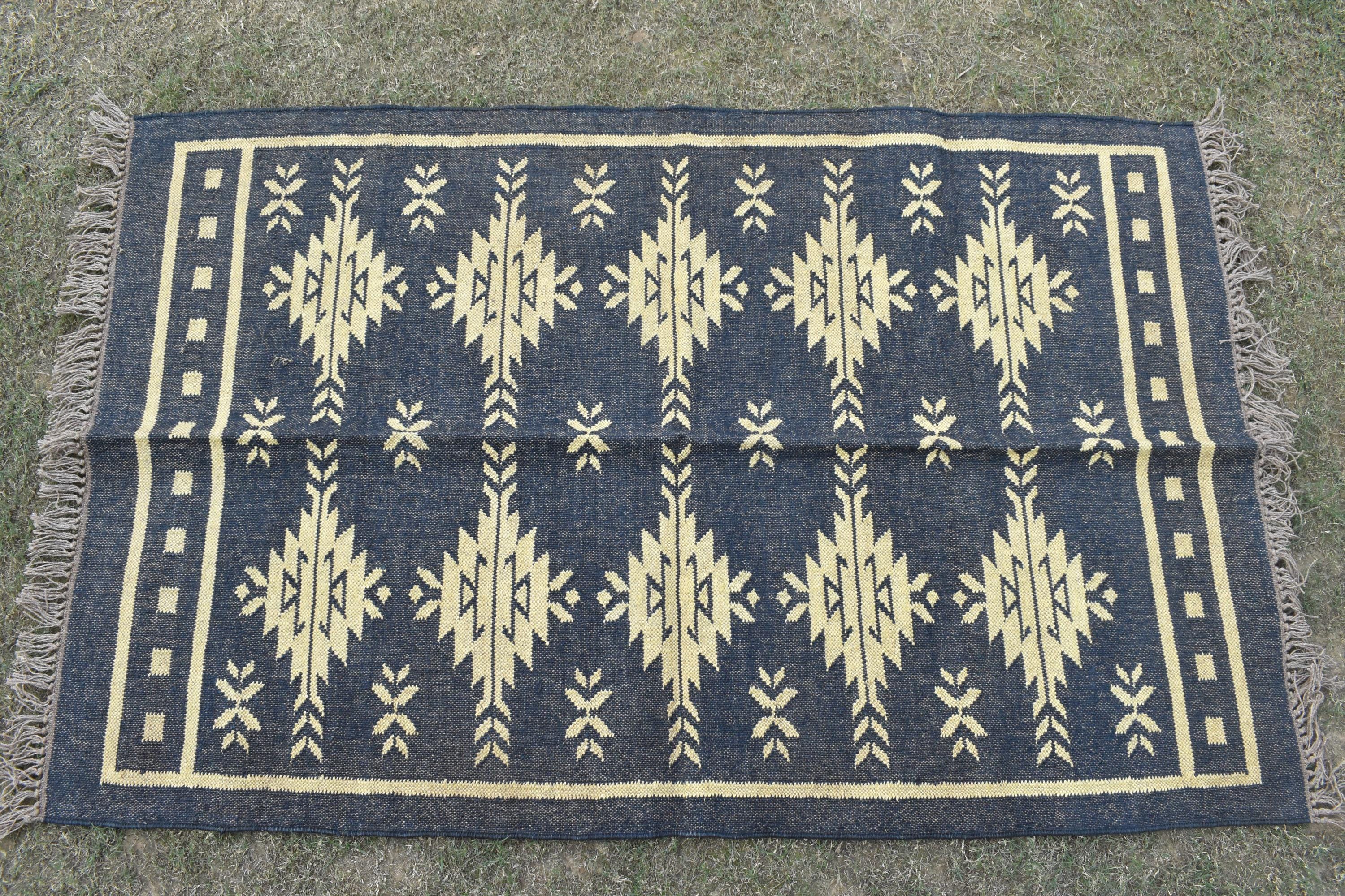 Hallway Handwoven Wool Kilim Area Rug | Tribal Diamond Medallion Pattern | Rustic Boho Flatweave Rug | Home Decor | Home Decor Carpet