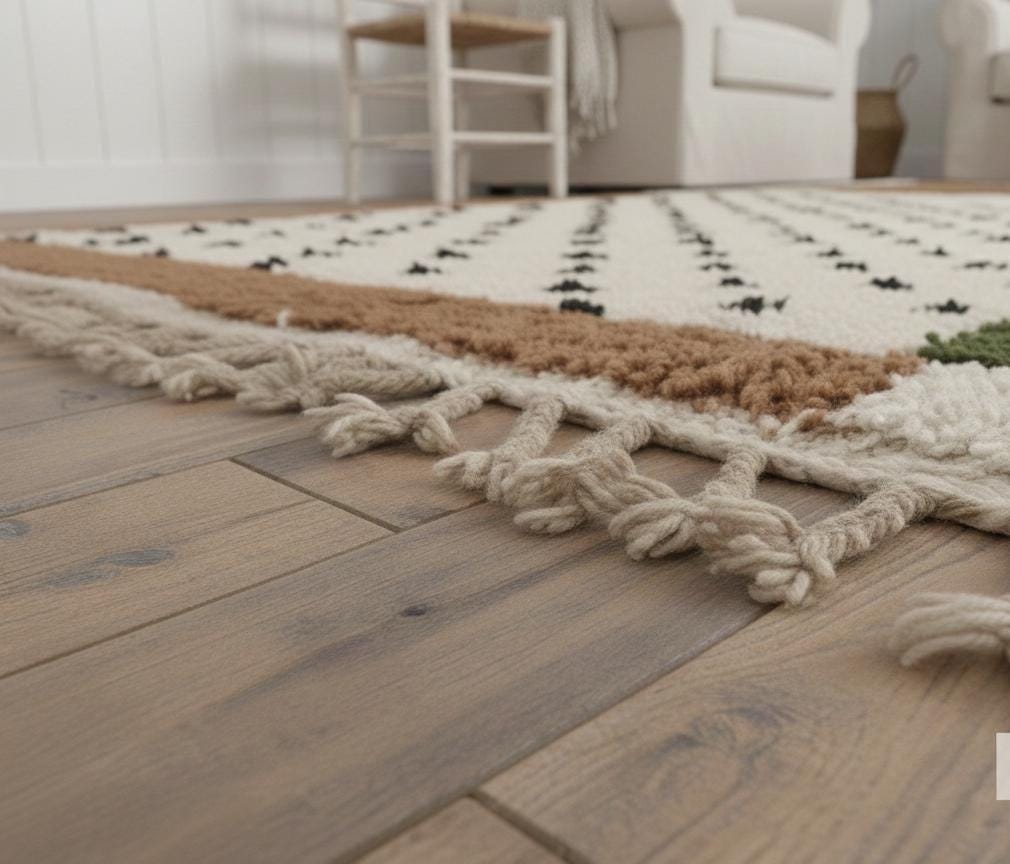 Dotted Moroccan Beni Ourain Rug Handmade, White Green Wool Berber Area Rug, Soft High Quality Custom Size Boho Carpet Thick Pile Carpet