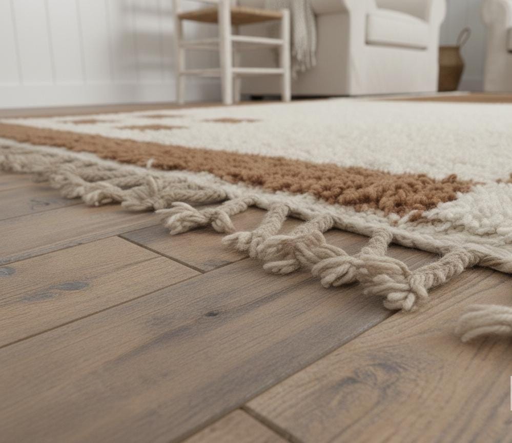 Custom Wool Rug, Handmade Moroccan Beni Ourain Rug, Brown and White Berber Shag Carpet, Geometric Living Room Area Rug