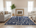 Dark Blue Moroccan Wool Rug, Handcrafted Berber Area Carpet, Luxury Boho Home Decor Handmade Moroccan Rug
