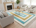 Handmade Geometric Moroccan Rug – Mustard Aqua Wool Berber Area Rug Sustainable Handwoven Moroccan Wool Carpet