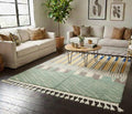Handmade Beni Mrirt Moroccan Rug, Shadow Green Striped Berber Wool Area Rug, Premium Dining Room & Living Room Carpet Organic Wool Carpet