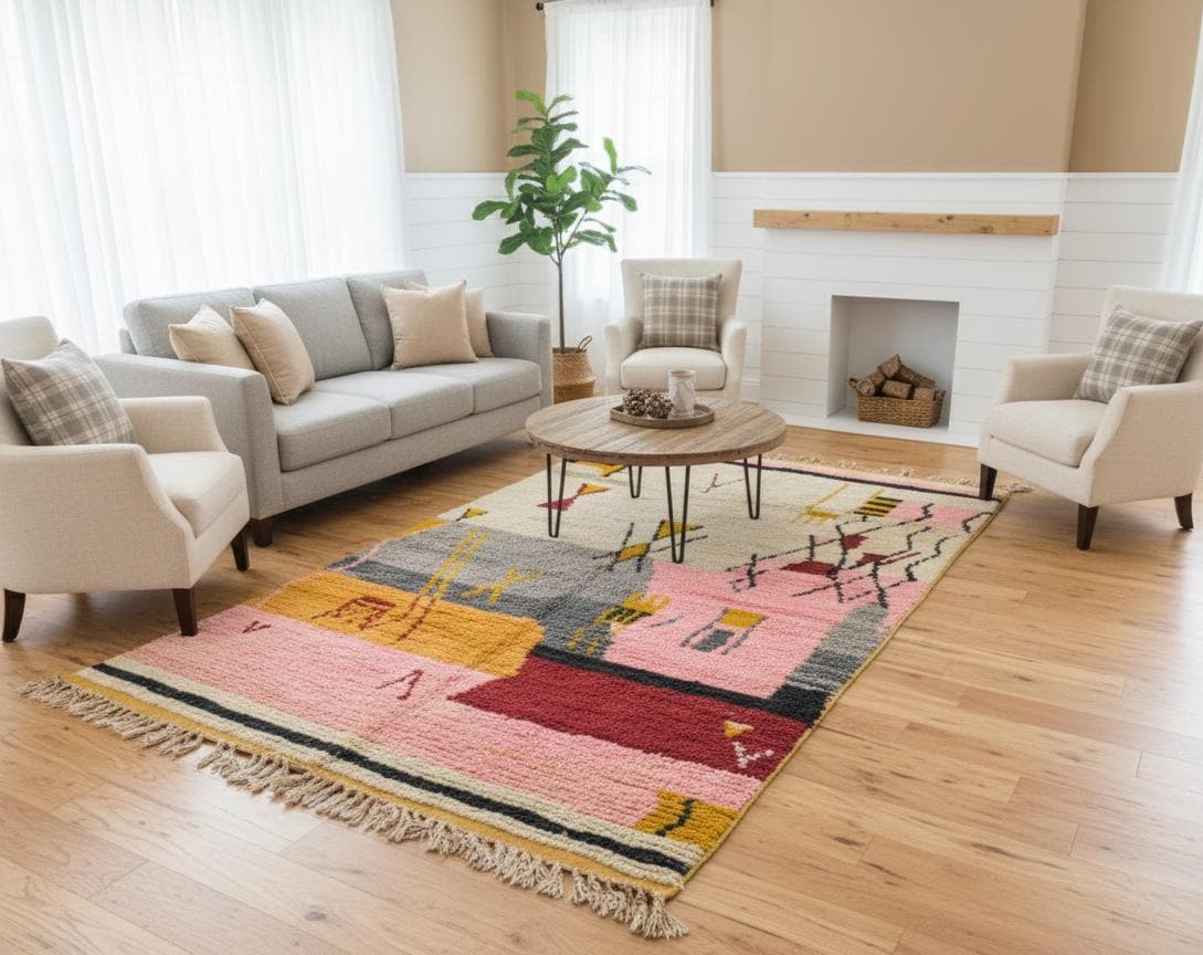 Handwoven Moroccan Rug Beni Ourain Azilal Wool Carpet Thick Plush Berber Area Rug for Modern Boho Interior Bohemian Home Decor Rug