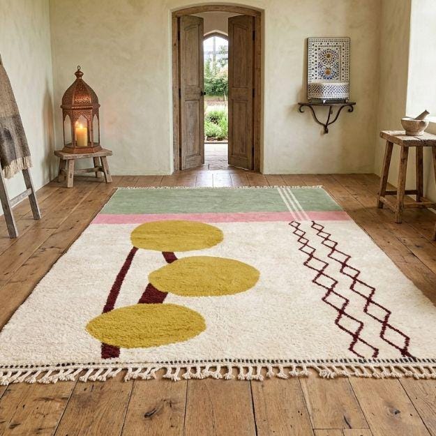 Tree Moroccan Wool Rug, Handcrafted Berber Area Carpet, Luxury Boho Home Decor Handmade Moroccan Rug