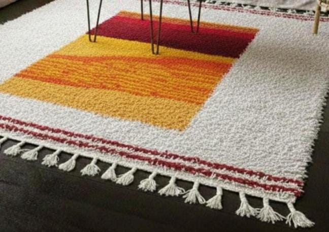 Handmade Custom Beni Ourain Rug, Ivory and Mustard Moroccan Wool Area Carpet, Bohemian Home Decor Minimalist Moroccan Rug