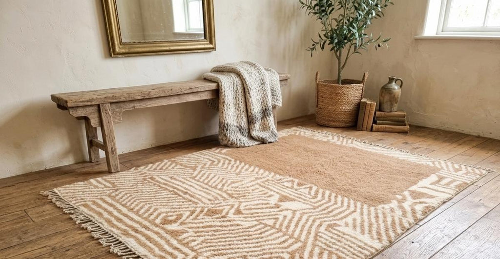 Brown Wool Beni Ourain Berber Rug – Handwoven Moroccan Abstract Area Rug Living Room Decor Moroccan Style Rug