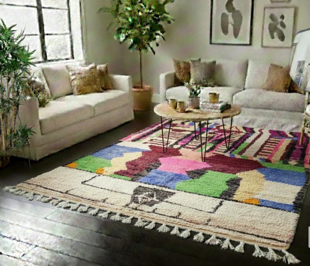 Handmade Moroccan Berber Rug, Multicolor Wool Area Rug, Hand Knotted Artisan Carpet, Boho Tribal Home Decor, Custom Size Moroccan Rug