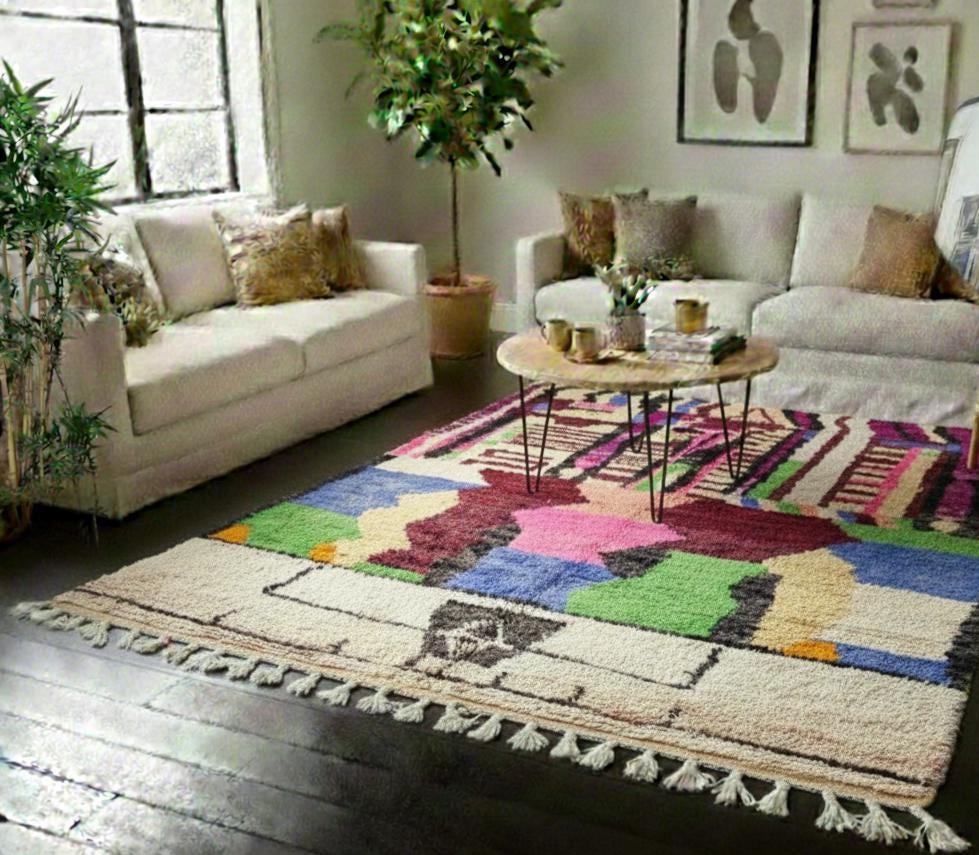 Handmade Moroccan Berber Rug, Multicolor Wool Area Rug, Hand Knotted Artisan Carpet, Boho Tribal Home Decor, Custom Size Moroccan Rug