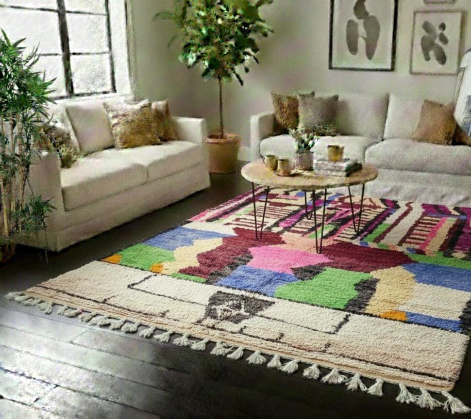 Handmade Moroccan Berber Rug, Multicolor Wool Area Rug, Hand Knotted Artisan Carpet, Boho Tribal Home Decor, Custom Size Moroccan Rug