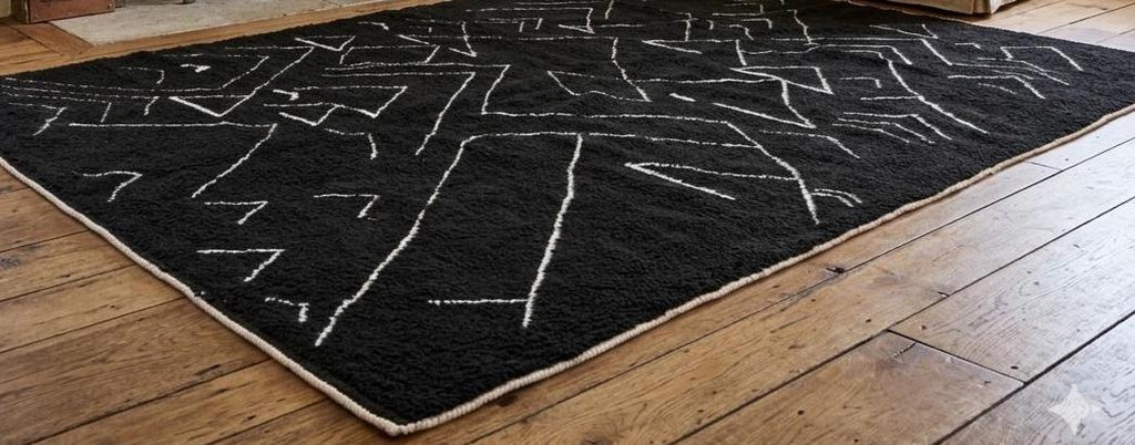 Authentic Beni Ourain Moroccan Rug, Handmade Black and White Wool Berber Rug, Personalized Area Rug, Bohemian Home Decor Carpet