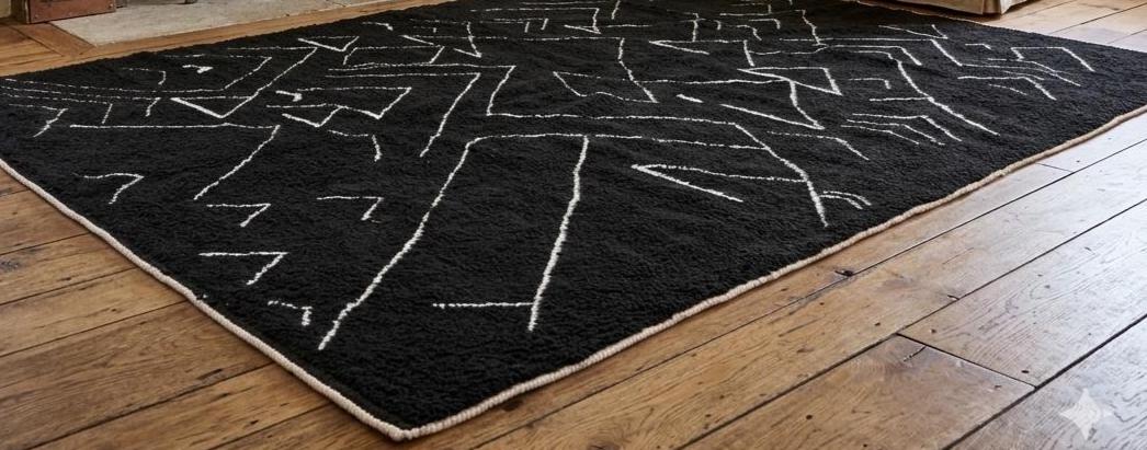 Authentic Beni Ourain Moroccan Rug, Handmade Black and White Wool Berber Rug, Personalized Area Rug, Bohemian Home Decor Carpet