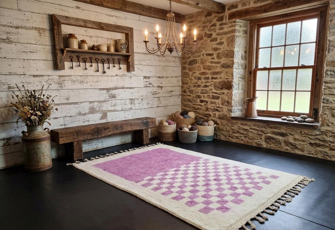 Moroccan Rug 9x19, Beni Ourain Wool Shag Rug, Hand Tufted Berber Carpet, Natural Pink Extra Large Area Rug, Modern Living Room Rug