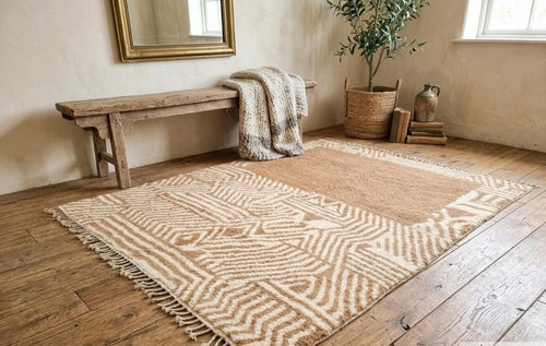 Brown Wool Beni Ourain Berber Rug – Handwoven Moroccan Abstract Area Rug Living Room Decor Moroccan Style Rug