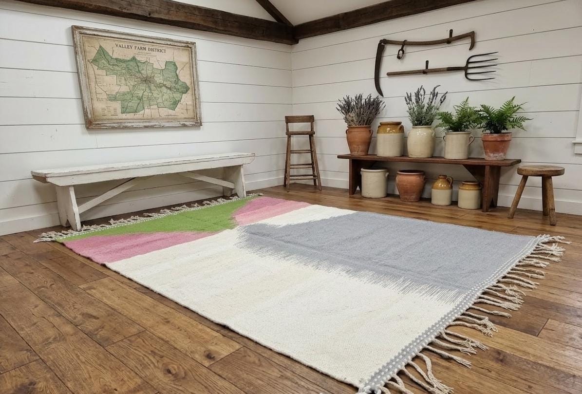 Handmade Moroccan Berber Rug, Gray Pink Sheep Wool Flat Rug, Bohemian Living Room Carpet Vintage Carpet