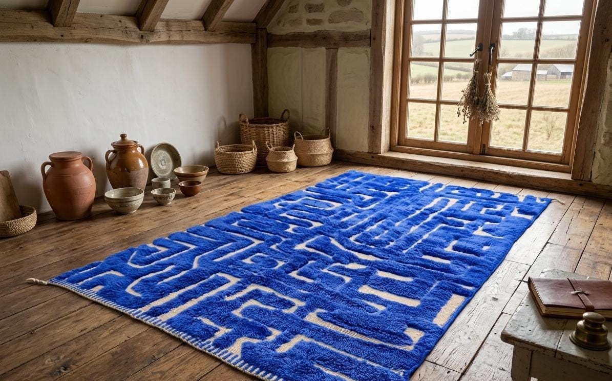 Royal Blue Beni Mrirt Shag Rug – Handmade Moroccan Wool Carpet, Berber Area Rug, Custom Size Benirugs