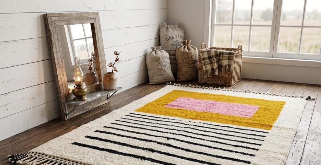 Moroccan Rug Beni Ourain Azilal Wool Carpet Thick Plush Berber Area Rug for Modern Boho Interior Bohemian Home Decor Rug