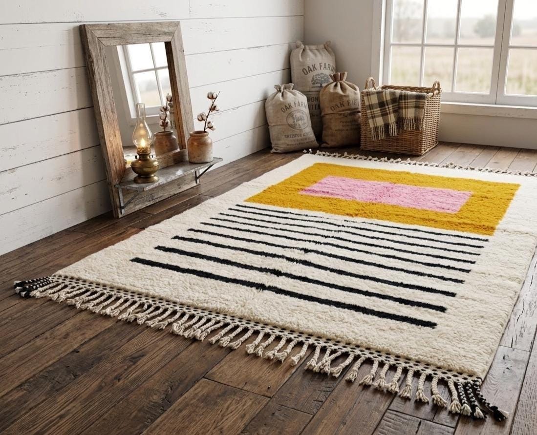 Moroccan Rug Beni Ourain Azilal Wool Carpet Thick Plush Berber Area Rug for Modern Boho Interior Bohemian Home Decor Rug
