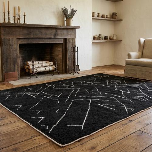 Authentic Beni Ourain Moroccan Rug, Handmade Black and White Wool Berber Rug, Personalized Area Rug, Bohemian Home Decor Carpet