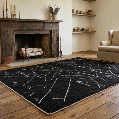 Authentic Beni Ourain Moroccan Rug, Handmade Black and White Wool Berber Rug, Personalized Area Rug, Bohemian Home Decor Carpet