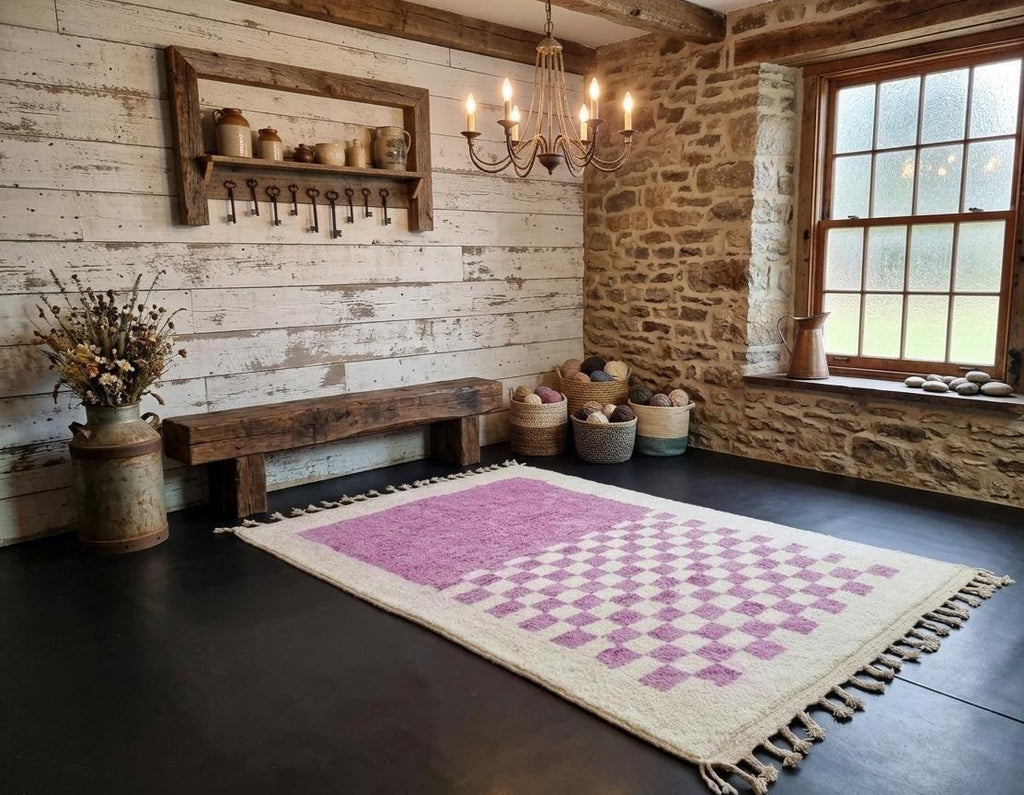 Moroccan Rug 9x19, Beni Ourain Wool Shag Rug, Hand Tufted Berber Carpet, Natural Pink Extra Large Area Rug, Modern Living Room Rug