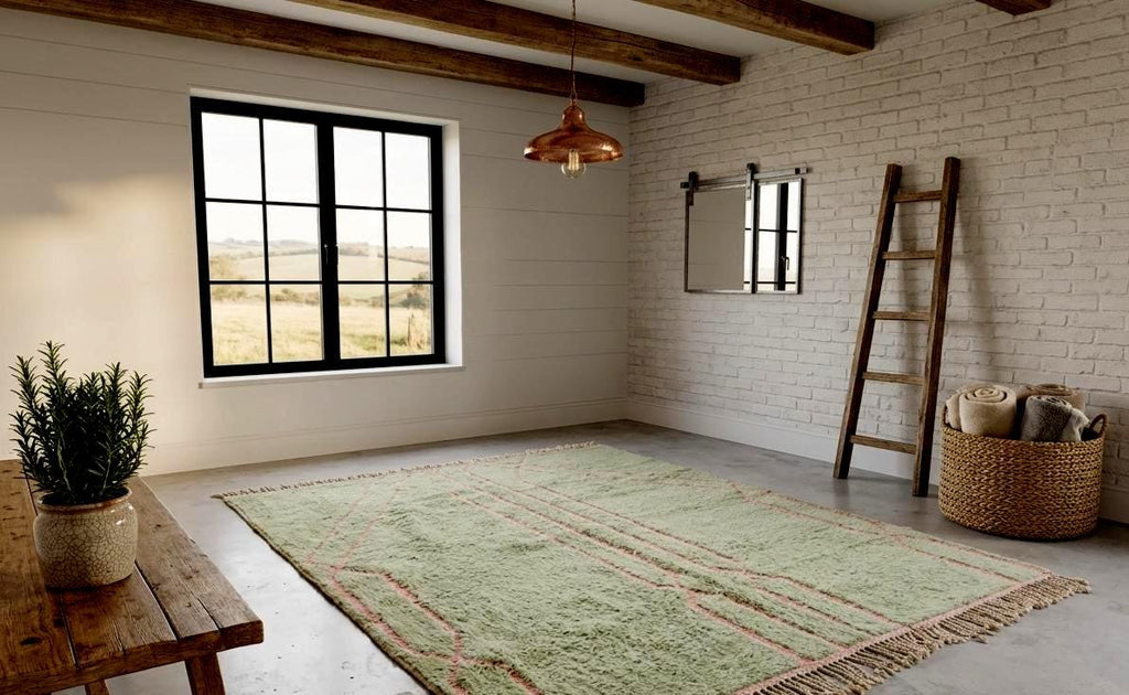 Sage Green Rug Moroccan Rug, Beni Ourain Abstract Rug, Handwoven Wool Area Rug, Boho Custom Size Carpet