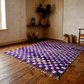 Moroccan Beniourain Rug, Handmade Berber Wool Rug, Cream Tribal Grid Area Rug, Authentic Moroccan Carpet, Boho Living Room Rug