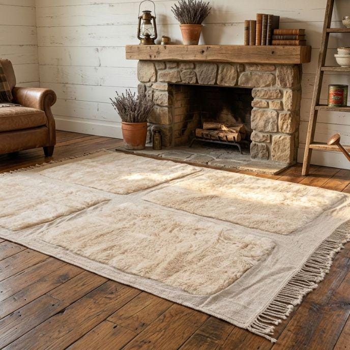 Moroccan Mrirt Rug 8x9, Handmade White Wool Rug, High Pile Fluffy Area Rug, Artisan Moroccan Home Decor