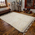 Moroccan Beni Ourain Rug Custom Size, White Dotted Handmade Berber Rug, Soft Wool Shag Carpet, Modern Boho Decor