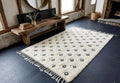 Tufted Beni Ourain Moroccan Rug, White Boho Check Design, Hand Knotted Wool Area Rug, Custom Size