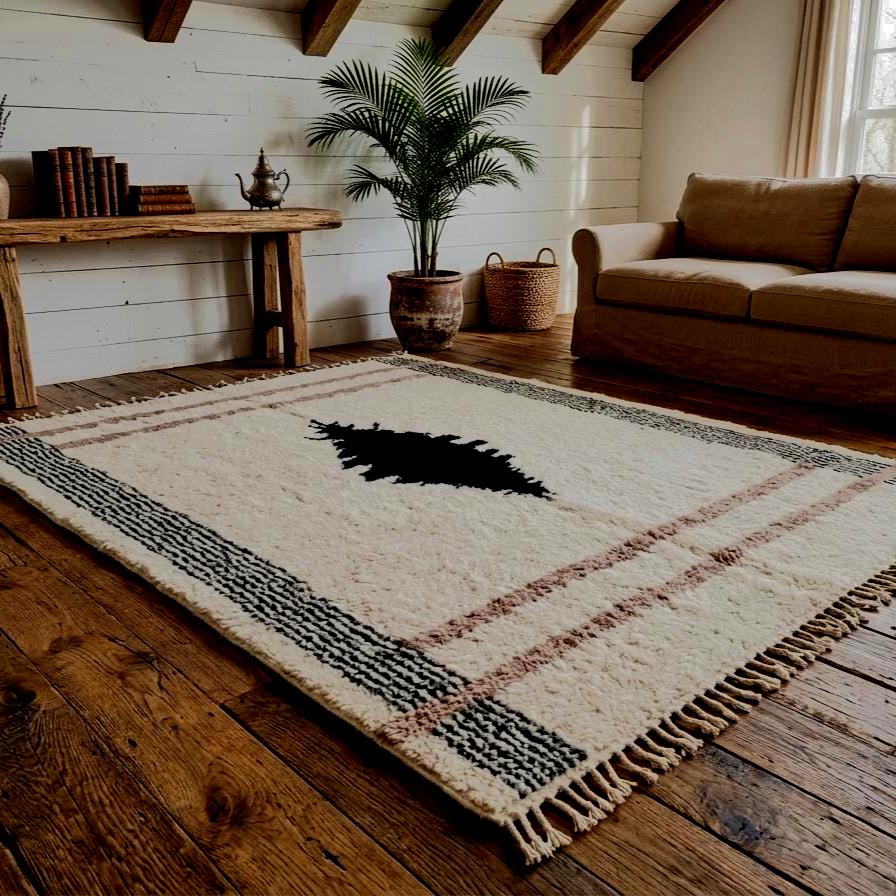 Custom Made Moroccan Rug, Beni Ourain Abstract Rug, Handwoven Wool Area Rug, Boho Custom Size Carpet
