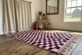 Pink Moroccan Rug, Beni Ouarain Checkered Carpet, Black & Pink Berber Rug, Handmade Wool Area Rug, Custom Size