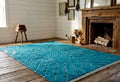 Gorgeous Moroccan Rug, Beni Ourain Shag Rug, Turquoise Striped Wool Carpet, Handmade Berber Rug, Custom Size