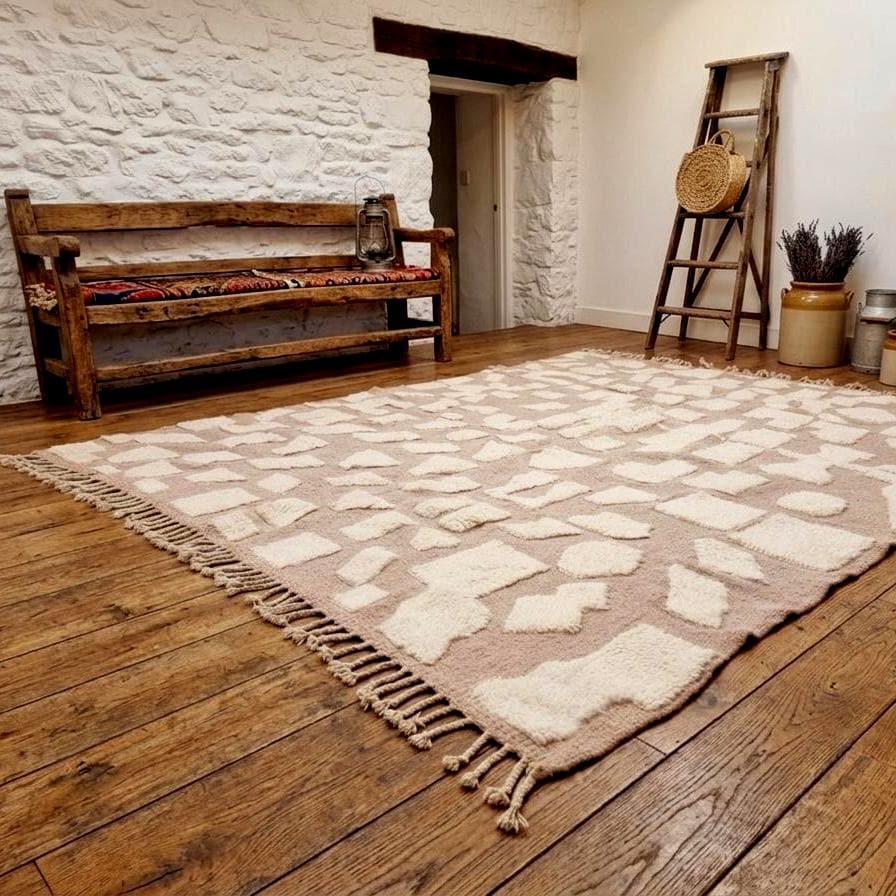 Hand Knotted Wool Berber Rug Modern Moroccan Beni Ourain Rug, Handmade Shaggy Wool Area Rug, Tribal Geometric Carpet , Boho Home Decor