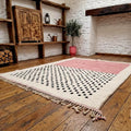 Beni Ourain Rug White Pink Moroccan Rug, Custom Size Berber Wool Rug, Dotted Handmade Area Rug, Boho Shaggy Carpet Decor