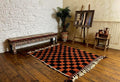 Moroccan Beni Ourain Checkered Rug, Handmade Wool Berber Carpet, Black Brown Area Rug, Authentic Tribal Decor Rug