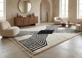 Moroccan Striped Beniourain Rug 8x9 – Handmade Berber Wool Carpet, White and Black Area Rug, Custom Size