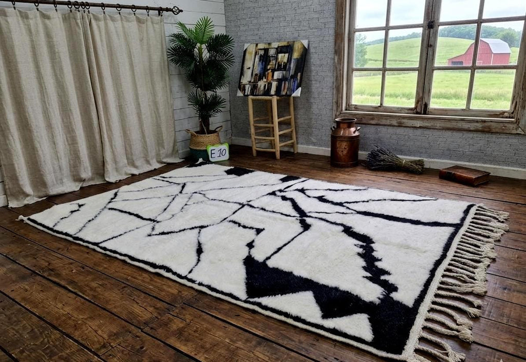 Black & White Beni Ourain Rug – Handmade Moroccan Berber Wool Carpet, Abstract Design , Handwoven Rug, Handmade Rug