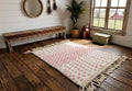 Pink and White Moroccan Beni Ourain Rug, Checkered Berber Wool Rug, Handmade Handwoven Area Carpet