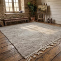 Moroccan Brown Wool Rug – Handmade Beni Ourain Berber Rug, Tribal Abstract Geometric Area Carpet Home Decor