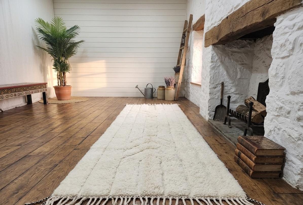 Stunning Beni Ourain Rug – Moroccan Handmade Wool Rug, White Striped Berber Rug, Handwoven Area Rug Artisan Made Area Rug