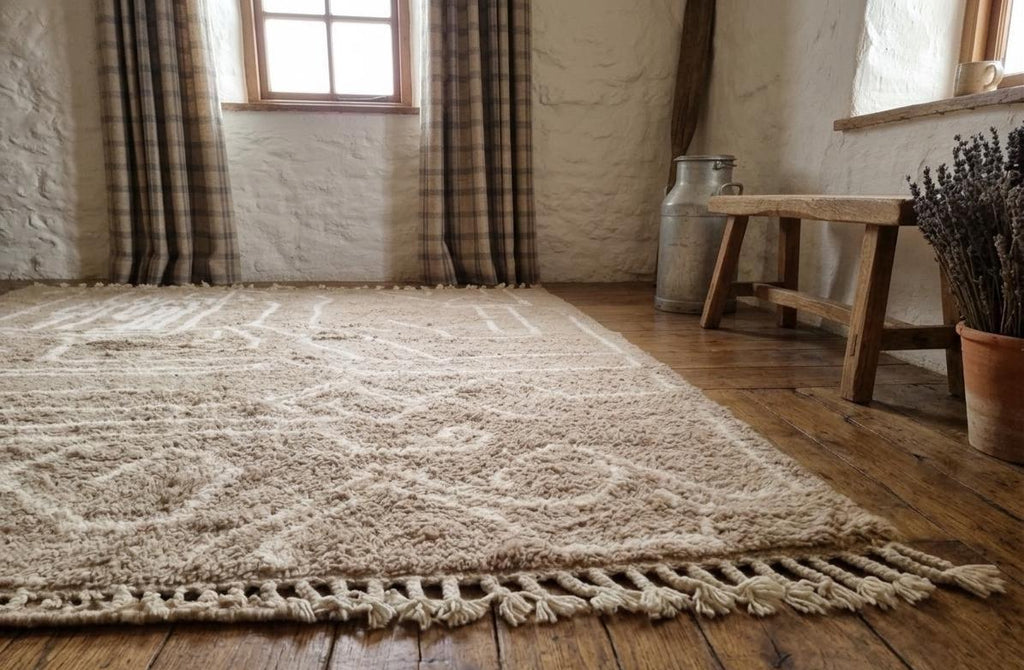 Moroccan Brown Wool Rug – Handmade Beni Ourain Berber Rug, Tribal Abstract Geometric Area Carpet