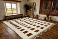 Checkerboard Beni Ourain Rug, Moroccan Handmade Wool Rug, White Brown Berber Carpet, Tribal Area Rug, Soft Sheep Wool Rug
