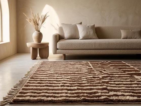 Custom Moroccan Beni Ourain Rug Red | Handmade Tufted Wool Rug | Geometric Boho Carpet | Plush Shag Area Rug Decor