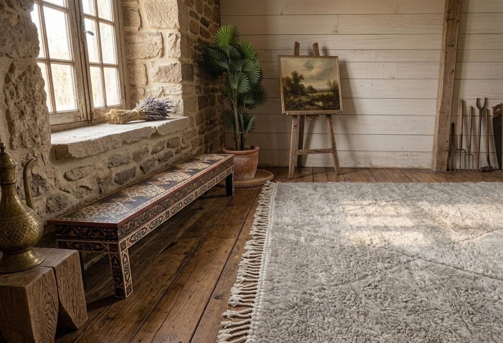 Moroccan Brown Wool Rug – Handmade Beni Ourain Berber Rug, Tribal Abstract Geometric Area Carpet Home Decor